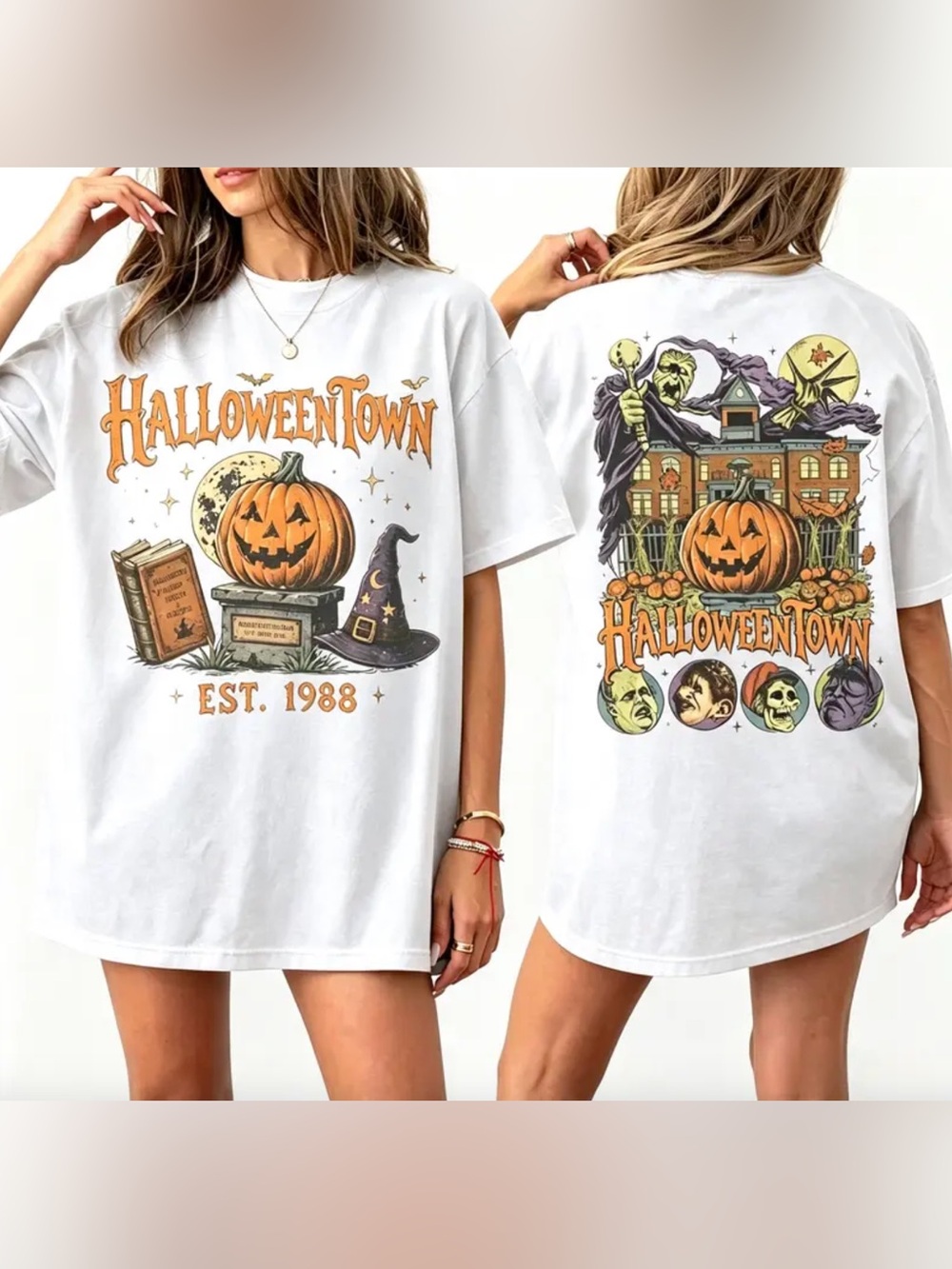 HalloweenTown White Pumpkin Graphic Tee, Vintage Trick Or Treat Shirt